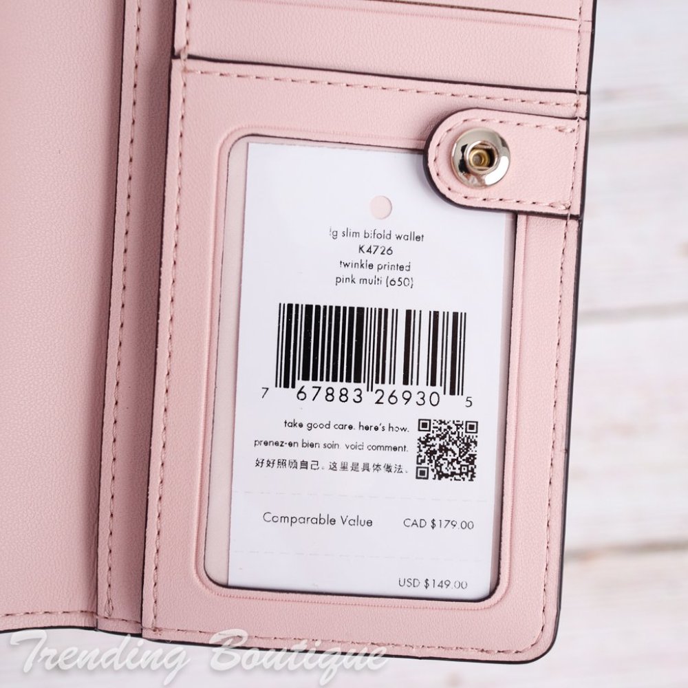 NWT Kate Spade Staci Twinkle Printed Large Slim Bifold Wallet in Pink Multi - Picture 6 of 6
